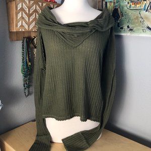 Free People Olive Green Ribbed Hoodie